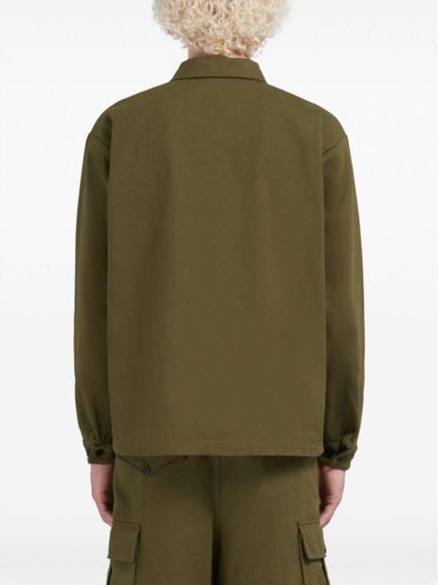 Logo Patch Zip-Up Long Sleeve Shirt Green - MARNI - BALAAN 5