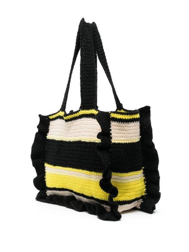 Crochet-Frill Embroided Logo Cotton Tote Bag - GANNI - BALAAN 3