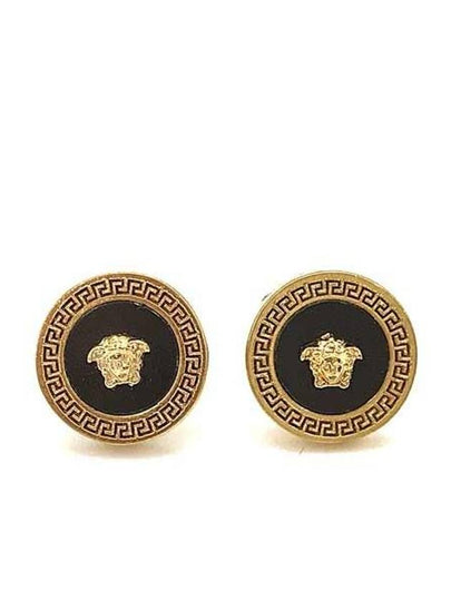 Enamel Medusa Stud Earrings Black Gold - VERSACE - BALAAN 2