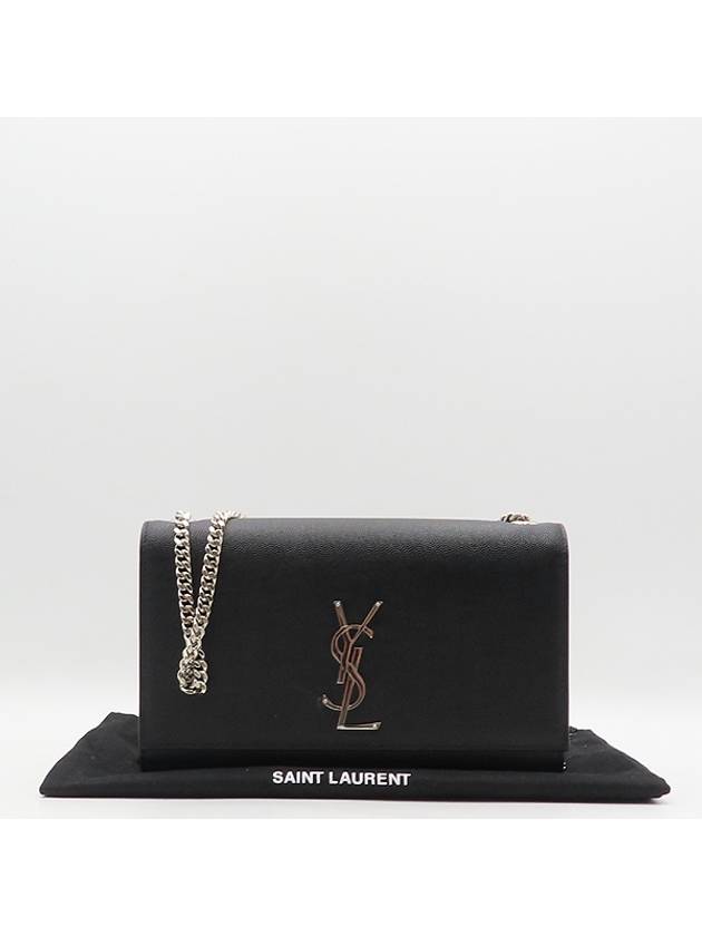 YSL 364021 Black Caviar Skin Kate Silver Monogram Logo Medium Chain Flap Shoulder Crossbag - SAINT LAURENT - BALAAN 1