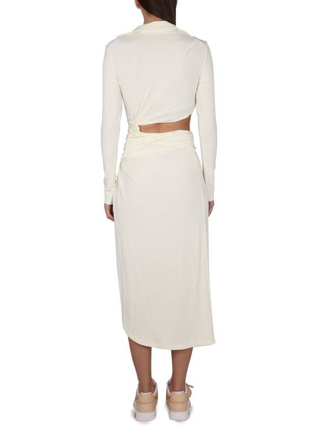 Draped Cut-Out Midi Dress White - OFF WHITE - BALAAN 4