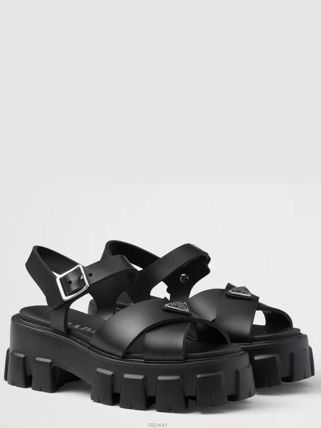 Triangle Logo Sandals Black - PRADA - BALAAN 3