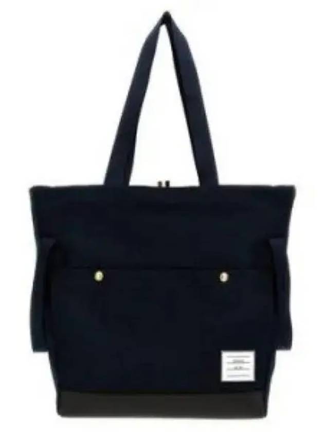 Snap Pocket Cotton Canvas Tote Bag Navy - THOM BROWNE - BALAAN 2