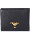 Saffiano Metal Logo Gold Fold Wallet Black - PRADA - BALAAN 2