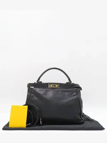 8BN226 Black leather PEEKABOO regular gold logo tote bag shoulder strap 2WAY - FENDI - BALAAN 1