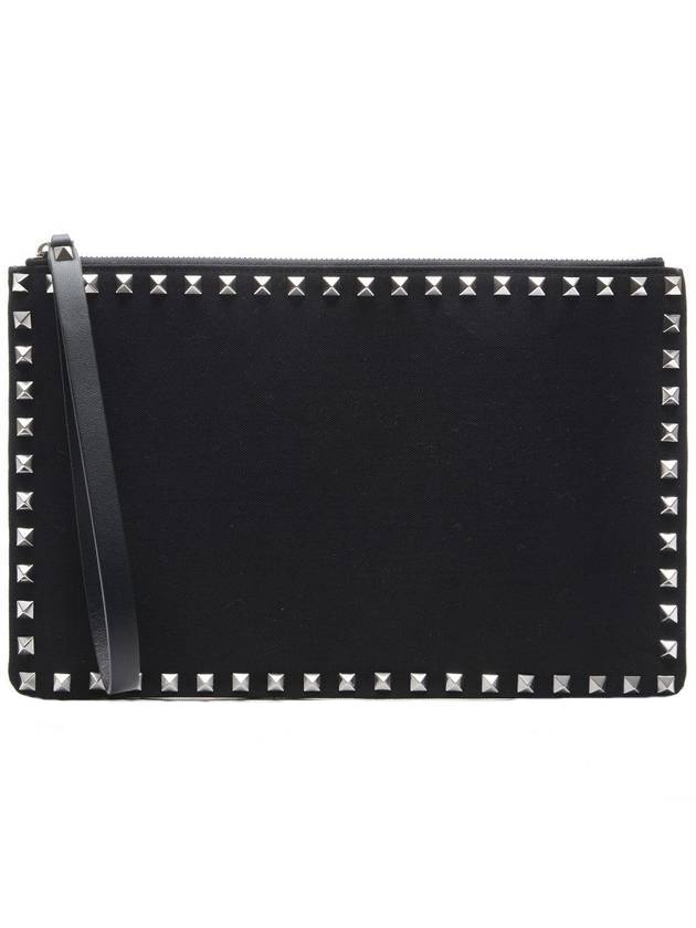 Rockstud Logo Strap Clutch Bag Black - VALENTINO - BALAAN 1