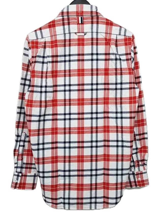 Tartan Check Cotton Long Sleeve Shirt Red - THOM BROWNE - BALAAN.