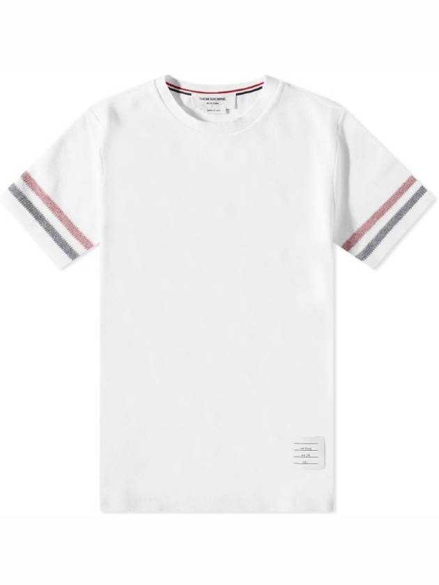 Textured Cotton Stripe Short Sleeve T-Shirt White - THOM BROWNE - BALAAN 2