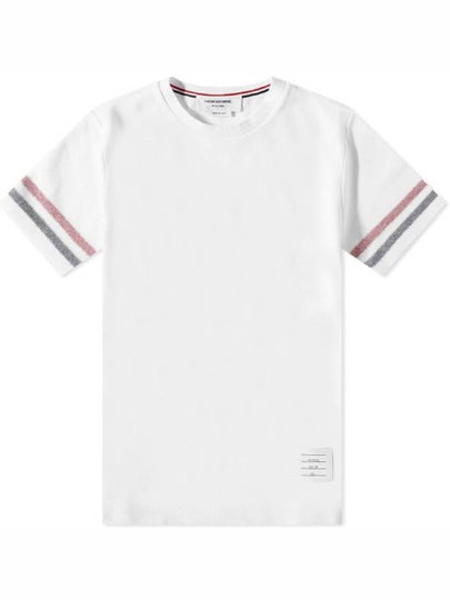 Textured Cotton Stripe Short Sleeve T-Shirt White - THOM BROWNE - BALAAN 2