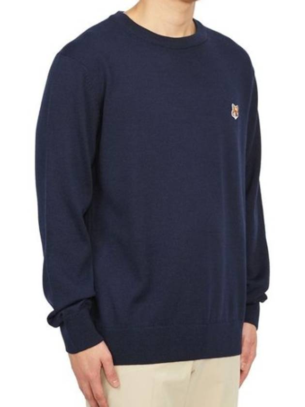 Fox Head Patch Regular Round Neck Pullover Knit Top Navy - MAISON KITSUNE - BALAAN 3