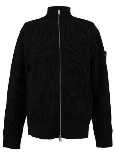 Logo Patch Wool Knit Zip-up Jacket Black - STONE ISLAND - BALAAN 2