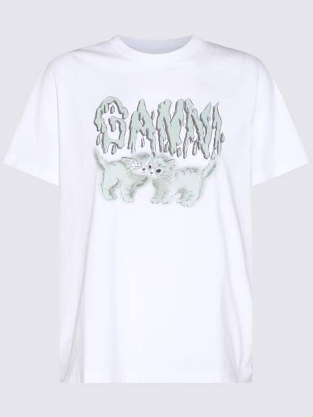 Logo Print Short Sleeve T-Shirt White - GANNI - BALAAN 3