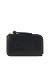 Embroidered Logo Shiny Calf Skin Zipper Card Wallet Black - CHLOE - BALAAN 2