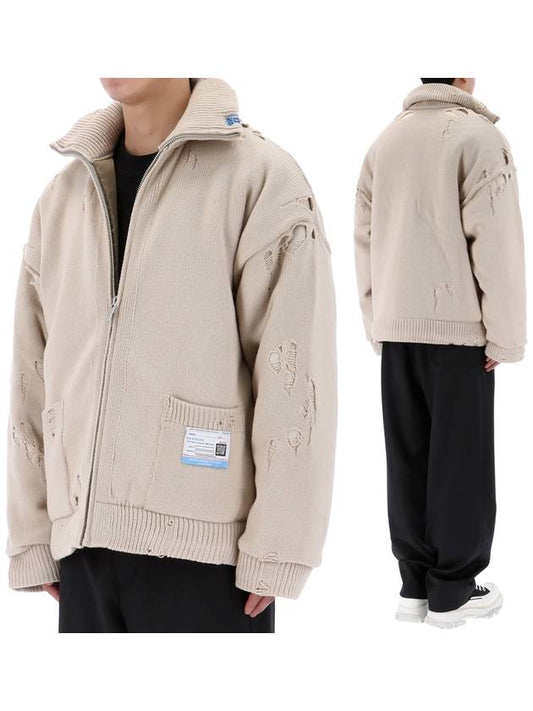 Distressed high neck knit zip-up jacket beige - MIHARA YASUHIRO - BALAAN 2