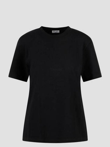 Crew Neck Cotton Short Sleeve T-shirt Black - SAINT LAURENT - BALAAN 1