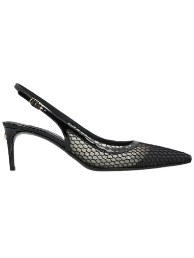 Women's Mesh Patent Leather Slingback Heel Black - DOLCE&GABBANA - BALAAN 1