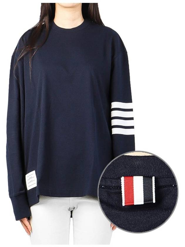 Engineered 4 Bar Medium Weight Jersey Oversized Long Sleeved T-Shirt Navy - THOM BROWNE - BALAAN 2