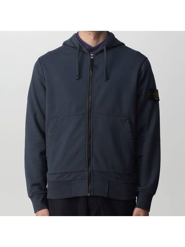 Men's Wappen Patch Fleece Zip Up Hoodie Avio Blue - STONE ISLAND - BALAAN 2