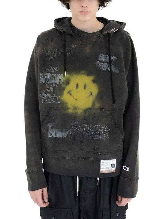 MAISON smile graphic print hoodie black - MIHARA YASUHIRO - BALAAN.