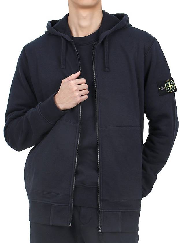 Garment Dyed Cotton Fleece Full Zip Hooded Jacket Navy - STONE ISLAND - BALAAN 4