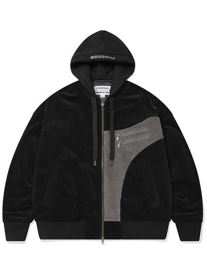 V2 Laird Effected Corduroy Hooded Jacket Black - PHOS333 - BALAAN 2