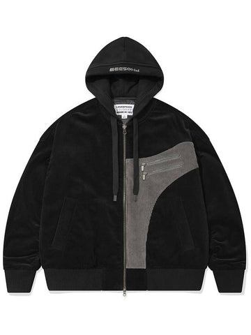 V2 Laird Effected Corduroy Hooded Jacket Black - PHOS333 - BALAAN 1