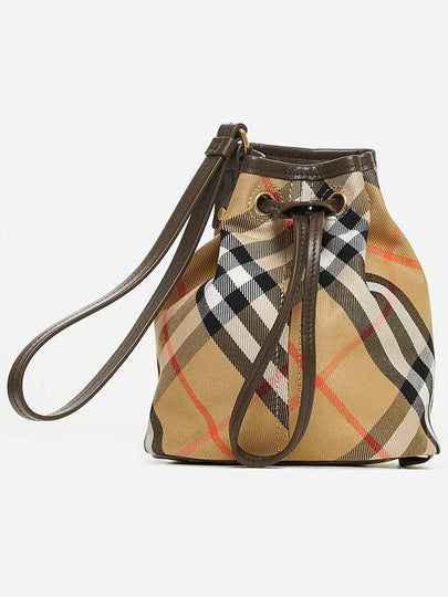 Check Drawstring Bucket Bag Sand - BURBERRY - BALAAN 2