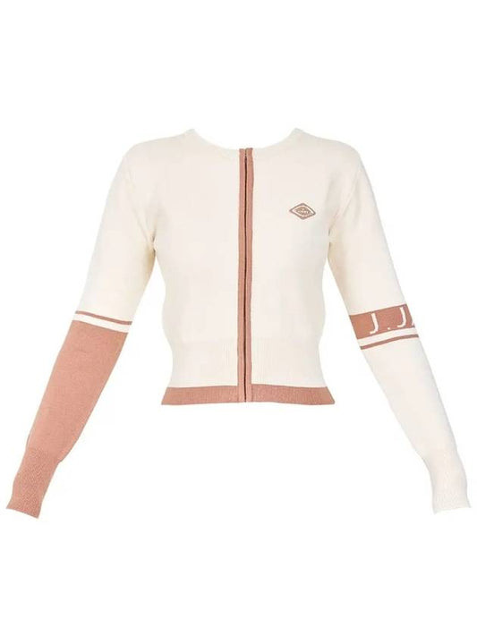 Women s Golf Wear Color Line Knit Zip up Cardigan Beige - J JANE - BALAAN 2