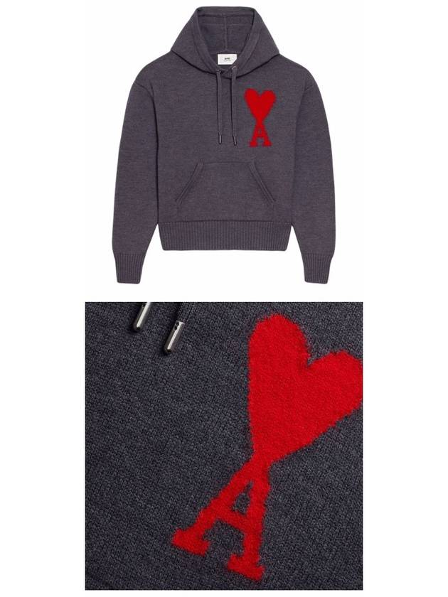 Big Heart Logo Wool Hoodie Grey - AMI - BALAAN 6