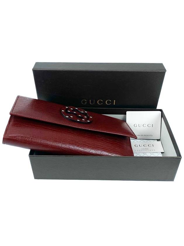 GG Logo Crack Pattern Antique Classic 3-Fold Long Wallet Burgundy - GUCCI - BALAAN 8