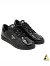 Downtown Triagle Logo Leather Low Top Sneakers Black - PRADA - BALAAN 2