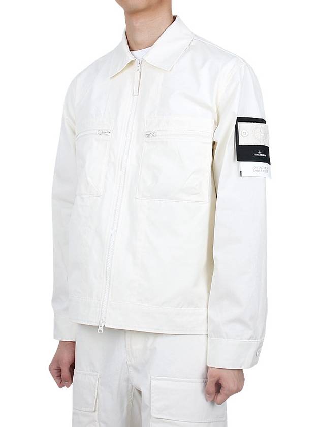 Cotton Canvas Zip-up Jacket Natural White - STONE ISLAND - BALAAN 5