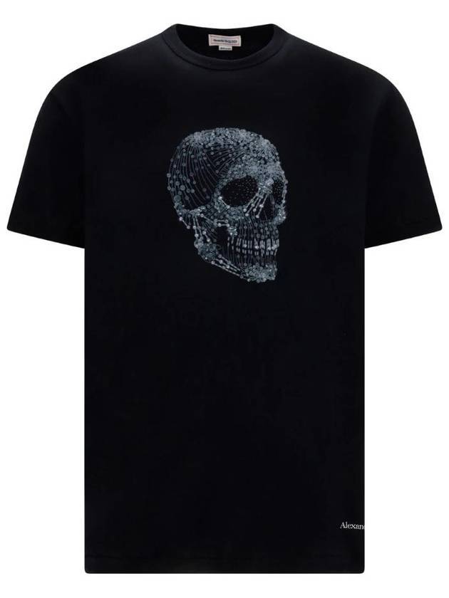 Men's School Print Cotton Short Sleeve T-Shirt Black - ALEXANDER MCQUEEN - BALAAN 1