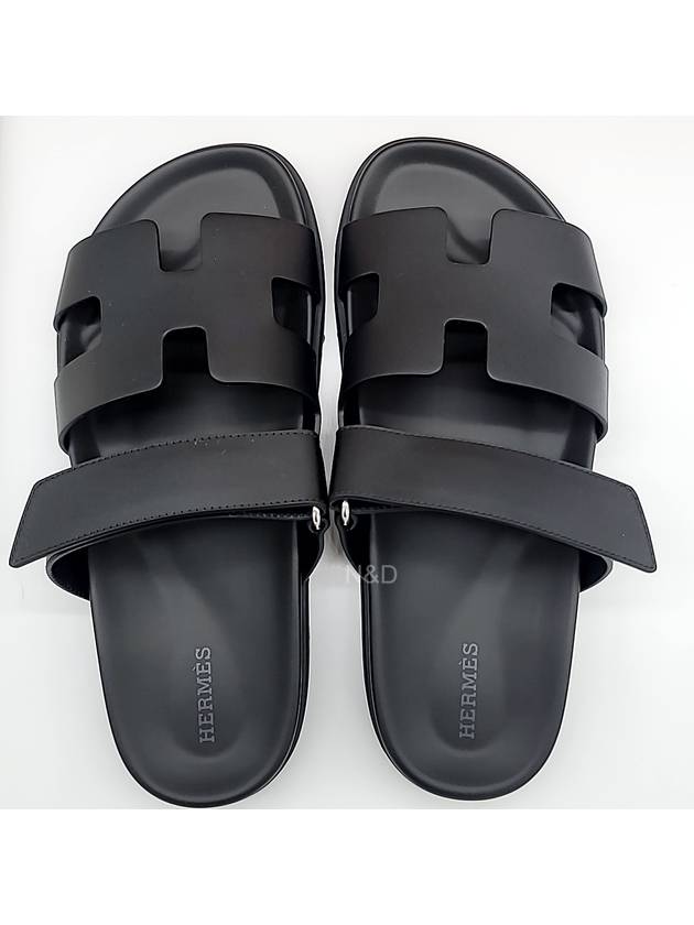 Hermes Chypre H Logo Calfskin Sandals Black - HERMES - BALAAN 3