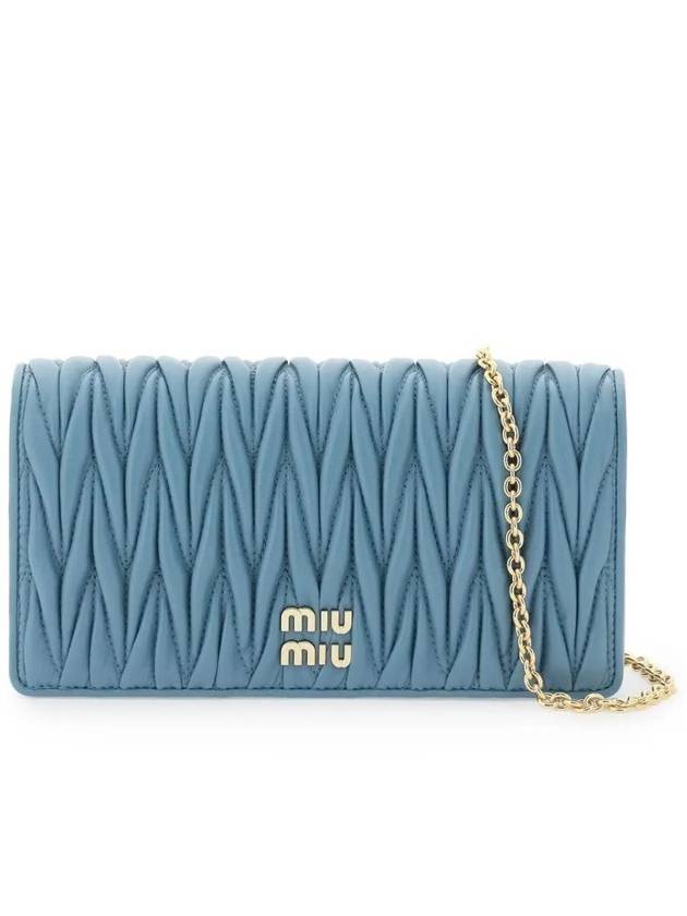 Women's Matelasse Logo Nappa Leather Shoulder Bag Blue - MIU MIU - BALAAN 1