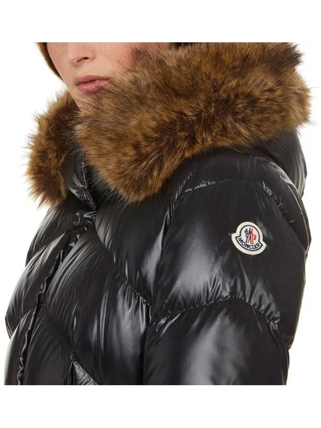 Women's Laitue Logo Patch Fur Hooded Short Padding Black - MONCLER - BALAAN 5