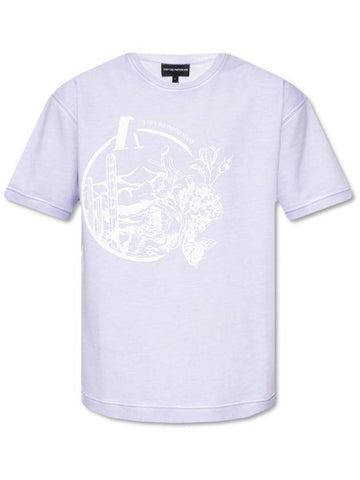 graphic print short sleeve t-shirt lilac - EMPORIO ARMANI - BALAAN 1