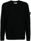 Logo Patch Crew Neck Knit Top Black - STONE ISLAND - BALAAN 2