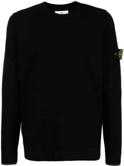 Logo Patch Crew Neck Knit Top Black - STONE ISLAND - BALAAN 2