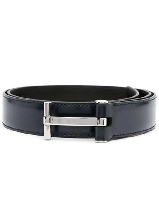 T Buckle Leather Belt Dark Navy - TOM FORD - BALAAN 2