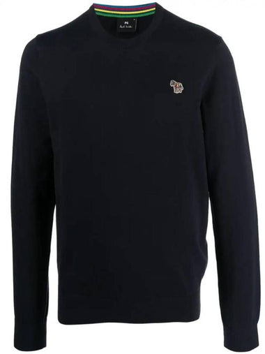 Zebra Patch Crew Neck Knit Top Navy - PAUL SMITH - BALAAN 1