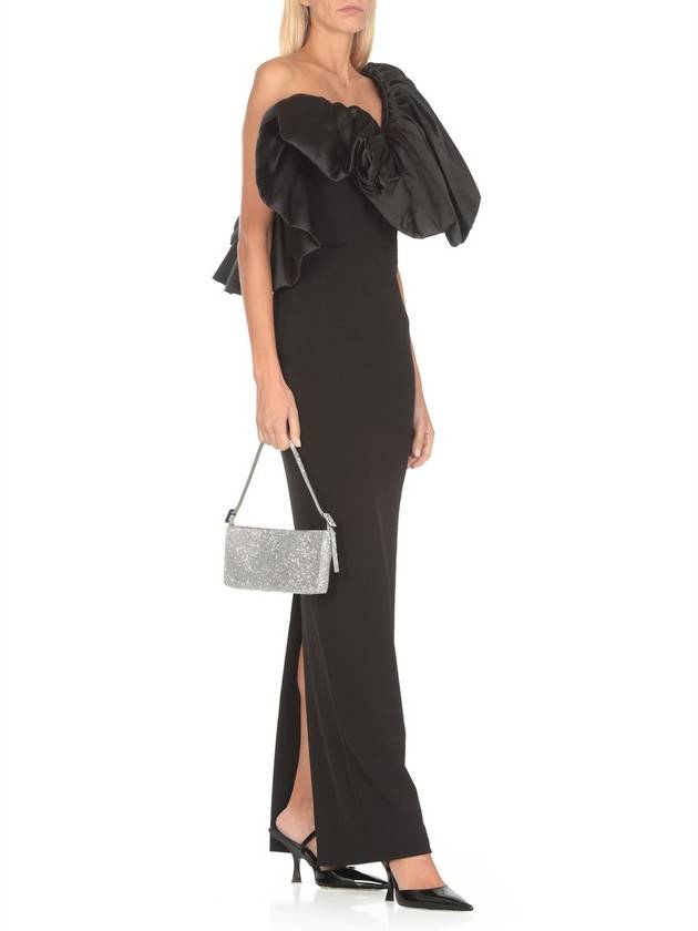 'Cassia' Black Maxi Dress With Asymmetric Neckline And Ruched Details In Tech Fabric Woman - SOLACE LONDON - BALAAN 5