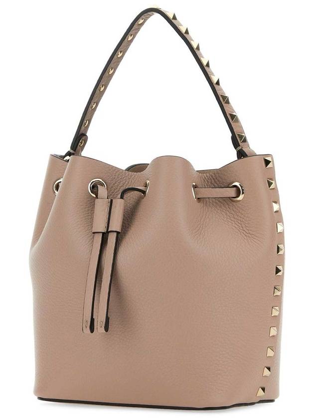 Rockstud Logo Leather Bucket Bag Beige - VALENTINO - BALAAN 3