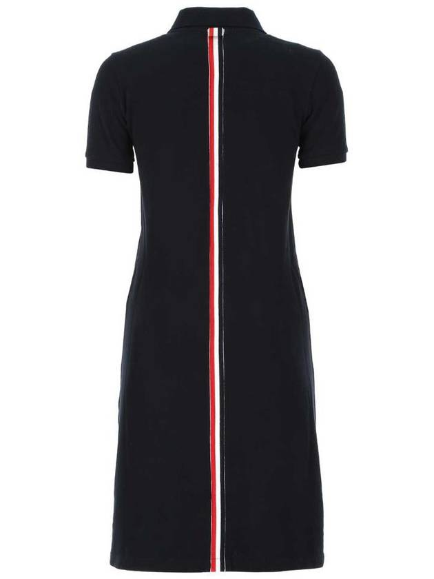 Classic Cotton Pique Center Back Stripe A-Line Short Sleeve Polo Short Dress Navy - THOM BROWNE - BALAAN 3