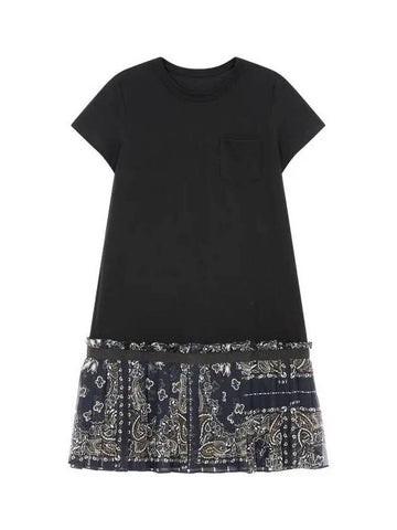 Women s Bandana Print Pleated Cotton Dress Black - SACAI - BALAAN 1