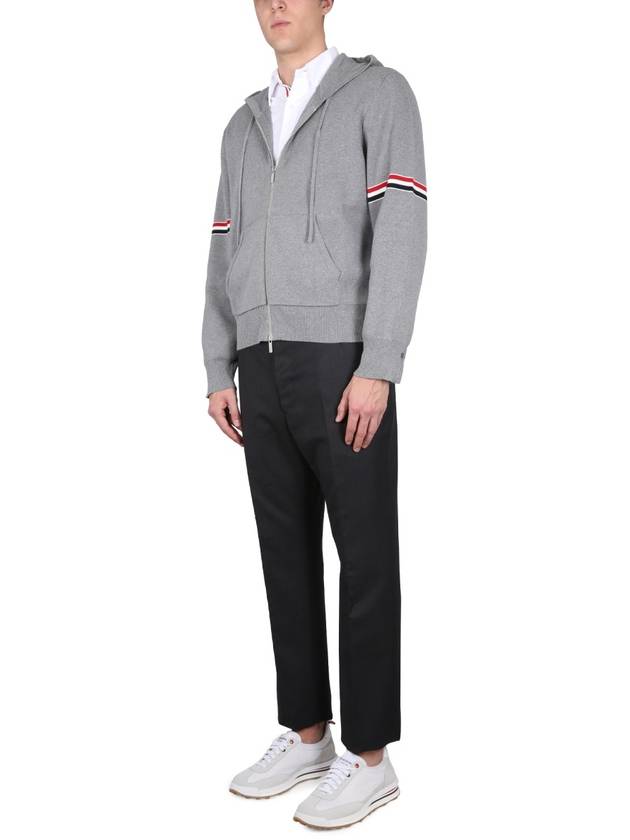 Cotton Milano Armband Zip Up Hoodie Light Grey - THOM BROWNE - BALAAN 3