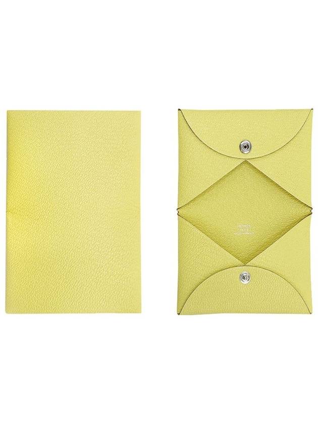 Calvi Card Holder Mizore Goatskin Palladium Hardware Limoncello - HERMES - BALAAN 2