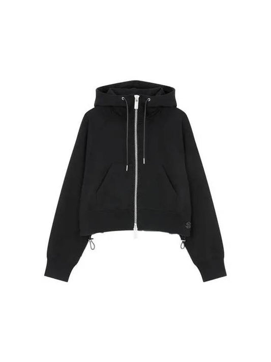 Women's Drawstring Cropped Hood Zip-up Black 271710 - SACAI - BALAAN 1