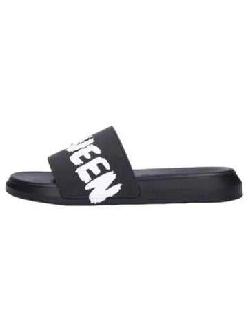 Graffiti Rubber Full Slide Black White Slippers - ALEXANDER MCQUEEN - BALAAN 1