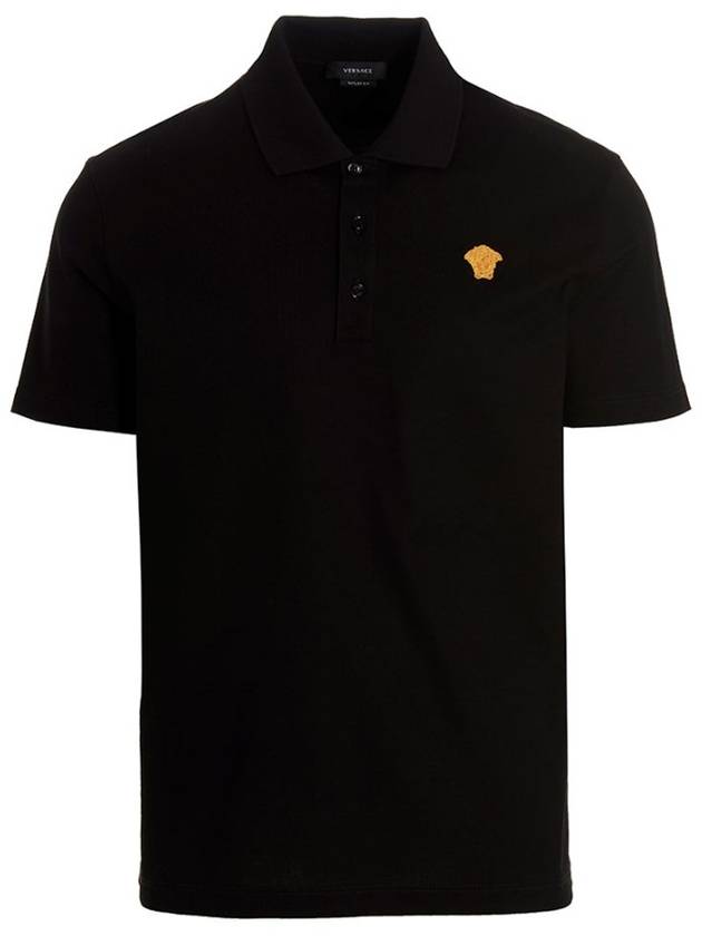 Embroidered Logo Polo Shirt Black - VERSACE - BALAAN 2